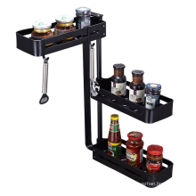 3 Tier folding kitchen wall mounted spice jars organizer racks storage for kitchen black